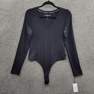 Calvin Klein Jeans Bodysuit Women's Petite XS Black Long Sleeve V Neck NWT